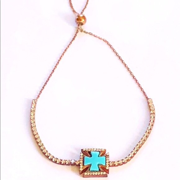 925 Silver mother of pearl bracelet blue cross cz - Picture 2 of 5